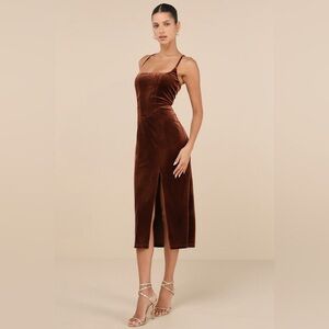 Lulu's Rich Brown Velvet Midi Dress